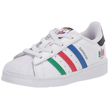 Imagem de adidas Originals Tênis infantil unissex Superstar, Branco/Verde/Preto, 7 Toddler