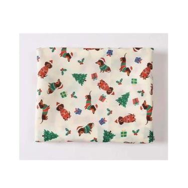 Imagem de 1unid Tecido Estampa Cão Cartoon de Natal - Tecido Poliéster Tejido (50/100/200x150cm) - Rosa/Vermelho/Alperce/Negro para DIY Decoração de Festa/Saia de Árvore/Sacos de Presente(Apricot,50X150cm)