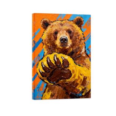 Imagem de Animais Pintura Arte Parede - Retrato Urso - Impressões em tela - Moderno Colorida Pôster para decoração sala de estar 80x120cm Tela Embrulhada