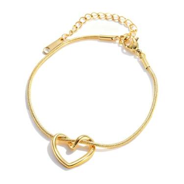 Imagem de Pulseira de coração para mulheres, banhado a ouro, corrente de nó não bronzeado, pingente de amor, joias delicadas, presentes para aniversário, Natal, amizade, dia dos namorados, Large, Sem Pedra