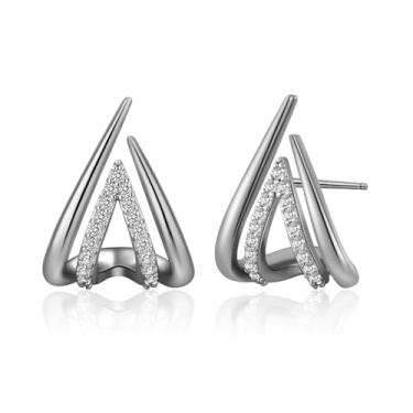 Imagem de Hefanny Brincos femininos com cruz dourada de zircônia cúbica, brincos apertados modernos e delicados de coração, joias hipoalergênicas, presente, Medium, Cobre, Sem pedra preciosa