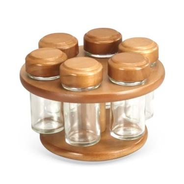 Imagem de Porta Temperos Condimentos Giratório em Madeira 6 Potes 80ml ZT2005 BT