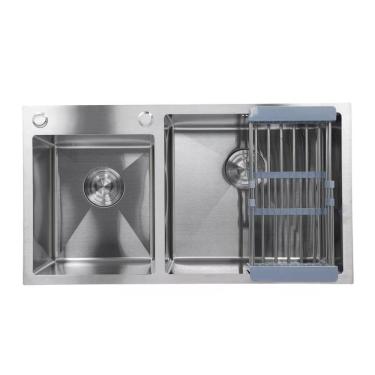 Imagem de Cuba Dupla Cozinha Goumert Luxo Lava Alimentos Louça Escorredor Pia Torneira Bancada Area Externa Limpeza