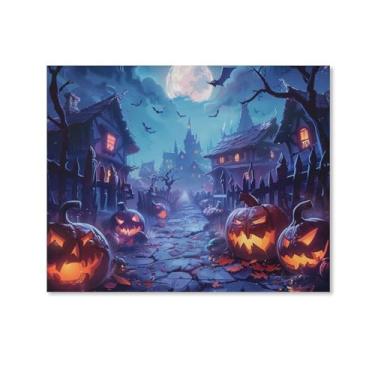 Imagem de HouLaiZhe Pôster de Halloween Lua Morcego Abóbora Impressão de Arte de Parede Decorações de Halloween Decoração de Parede Estética Gótica para Sala de Estar Quarto 16 x 20 polegadas (40 x 50 cm)