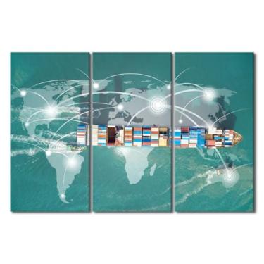 Imagem de Impressão de imagem de navio de contêiner grande em tela decoração de parede para sala de estar arte de parede logística emoldurada arte de parede em tela pintada à mão pinturas a óleo grande arte