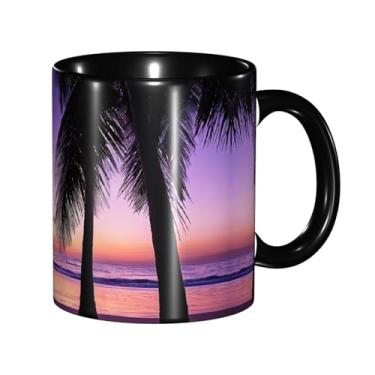 Imagem de Zeraoke Canecas de café criativas com estampa de silhueta de palmeiras ao pôr do sol, personalizado, presente para família, tamanho de 325 ml, unissex