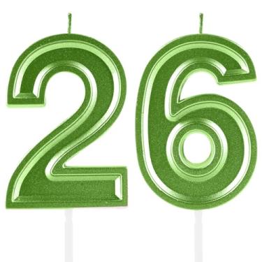 Imagem de Velas de aniversário de 26 anos, numerais verdes, 26 topper de bolo, decoração para meninas e meninos, tema de aniversário, festa de casamento, artigos de celebração