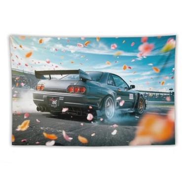 Imagem de HouLaiZhe JDM Tapeçaria de carro Drift R32 carro esportivo pendurar na parede quarto decoração de casa tapeçarias estética piquenique decoração de parede arte de parede para dormitório sala de estar