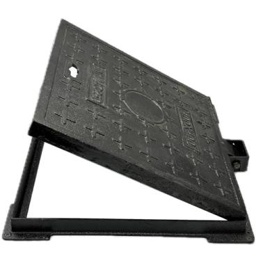 Imagem de MASSLUNT Tampa de bueiro de ferro fundido e moldura 40 x 40 cm, tampa de tanque séptico preta classe B com base, tampa quadrada para pia de esgoto, capa de inspeção de metal resistente para garagem,
