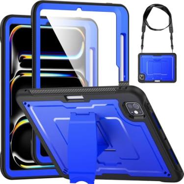 Imagem de Miimall Capa para iPad Pro de 11 polegadas M5/M4 (2025/2024), capa à prova de choque para iPad Pro de 11 polegadas com suporte, alça de ombro e suporte de lápis e protetor de tela, azul escuro