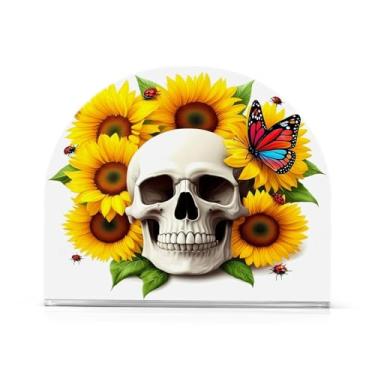 Imagem de Wassud Porta-guardanapos de acrílico caveira com girassóis, dispensador de guardanapo de papel moderno em forma de U para mesa, cozinha, sala de jantar, bancada 1 peça (comporta 50-60 guardanapos)