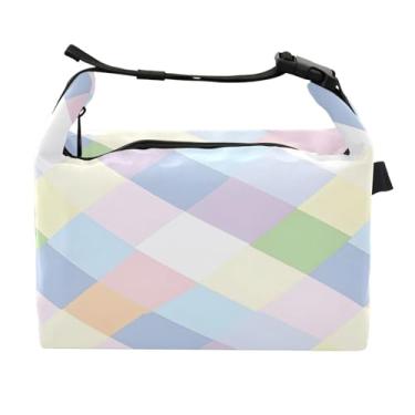 Imagem de Lancheira para mulheres e homens, lancheira isolada, reutilizável, lancheira para escritório, piquenique, exterior, tabuleiro de xadrez colorido