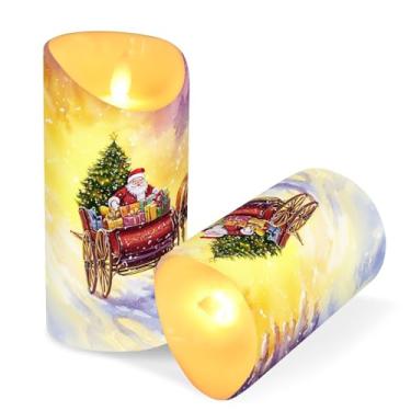 Imagem de Blueangle Pacote com 2 velas de rena de Papai Noel sem chama com controle remoto e temporizador, velas LED cintilantes (7,6 cm x 15 cm) para decoração de casa, casamento, acampamento (519)
