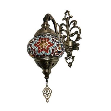 Imagem de Luminária de parede retrô turca, aplique de parede marroquino em mosaico, luminária de parede boêmia artesanal em vidro para cabeceira, ideal para sala de estar, quarto, corredor, varanda, c