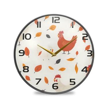 Imagem de YETTASBIN Chickens Relógio de parede acrílico - Silencioso, sem tique-taque, operado por bateria, relógio redondo decorativo criativo para cozinha, sala de estar, banheiro, decoração de escritório em