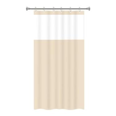 Imagem de Cortina para Box de Banheiro em PVC, Bege com Branco, Impermeável, Antimofo, Linha Premium, Inclui Ganchos