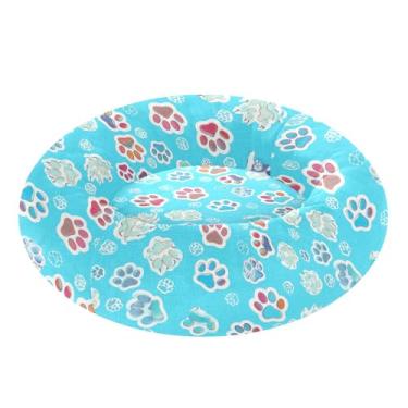 Imagem de SEHANY Cama de cachorro fofa com estampa de pata para cachorro, removível e lavável, pequena cama redonda para gatos, cama fofa super macia para animais de estimação com fundo antiderrapante para cães