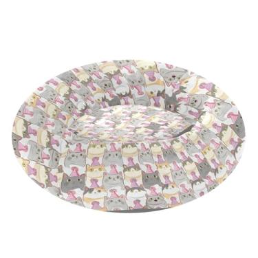 Imagem de SEHANY Cama de cachorro com estampa de gatos fofos, removível e lavável, pequena, redonda para gatos, cama fofa super macia para animais de estimação com fundo antiderrapante para cães pequenos e