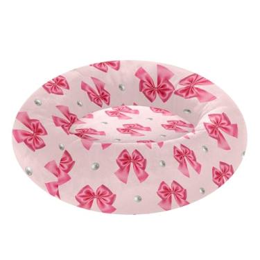 Imagem de SEHANY Cama fofa para cachorro rosquinha com laço rosa removível e lavável, pequena cama redonda para gatos, cama fofa super macia para animais de estimação com fundo antiderrapante para cães pequenos
