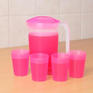 Imagem de Kit Jarra 2L de Água e Suco c/ 4 copos 250ml Azul Rosa ou Transparente