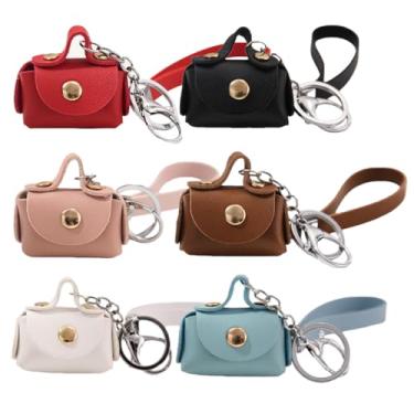 Imagem de Alunsito 6 peças, mini sacola, chaveiro, mochila de couro PU, porta-chaves, pingente, bolsa cosmética, organizador de batom para mulheres, A