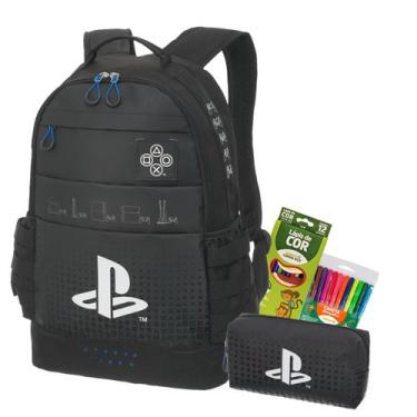Imagem de Kit Mochila Costas Escolar Infantil Gamer Playstation Estojo