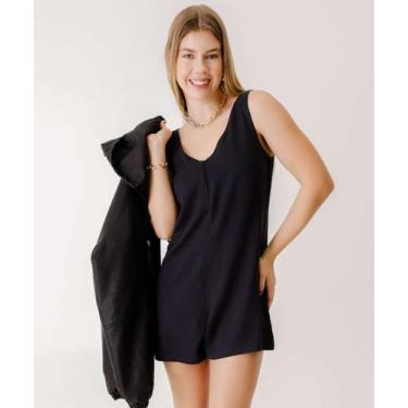 Imagem de Macaquinho Feminino Bolso Cargo Alças Largas Marisa-66032, Preto, P