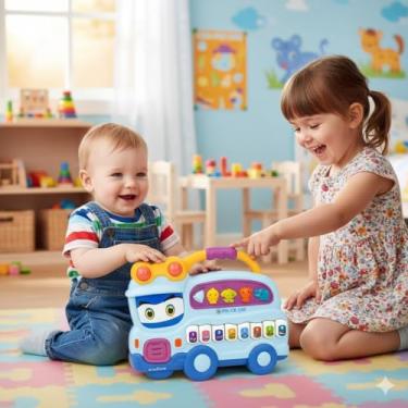 Imagem de Piano de Brinquedo para Bebês e Crianças – Teclado Musical Interativo c/ Luzes – Desenvolve a Coordenação, Audição e Criatividade – Colorido e Seguro | Azul