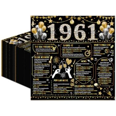 Imagem de 50 guardanapos de aniversário de 65 anos - decorações de aniversário de 65 anos para mulheres e homens, decorações de 65 anos, guardanapos descartáveis vintage 1961 preto dourado (16,5 x 16,5