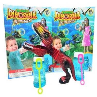 Imagem de Dinossauro Bolhas de Sabão com 2 Garrafinhas e Varetas, Brinquedo Infantil T-Rex Vermelho, 20cm, Para Crianças 3+