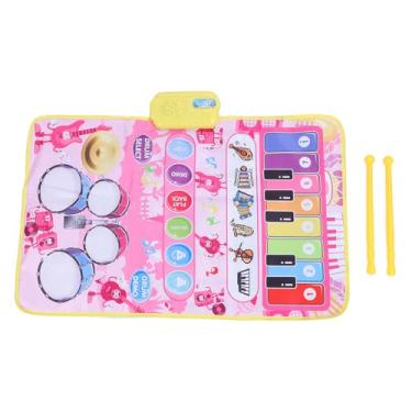 Imagem de Ainoli 2 em 1 tapete de piano e bateria para bebês 13 teclas 5 instrumentos musicais sons jogo interativo tapete musical para bebês (Rosa)