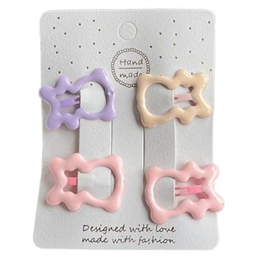 Imagem de 4 peças de grampos de cabelo coloridos estrelas bico de pato grampo de cabelo 4 cm antiderrapante para crianças pequenas coloridas lindas presilhas de cabelo de metal acessórios de cabelo