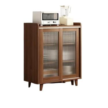 Imagem de hezhuhe2258 Aparador de vidro de porta dupla integrado com armazenamento de parede para sala de estar, sala de chá e cozinha