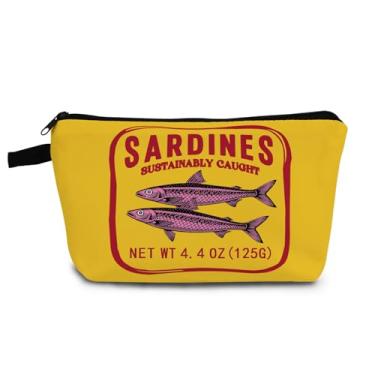 Imagem de YULUENZE Bolsa de cosméticos para lata de sardinha pequena bolsa organizadora de artigos de higiene pessoal de sardinha enlatada com zíper presentes para mulheres amigas