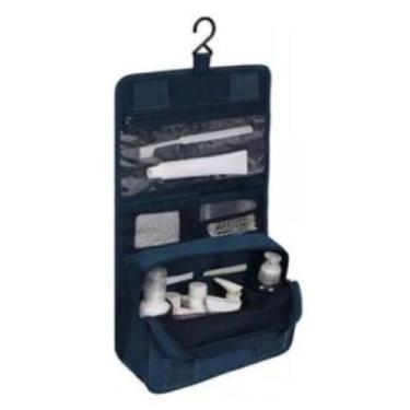 Imagem de Nécessaire de Viagem em Nylon, Organizador para Produtos de Higiene Pessoal, Impermeável, Azul Marinho, 25x22x10 cm, com Gancho para Pendurar