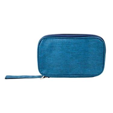 Imagem de Bolsa Organizadora para Eletrônicos, Material em Poliéster e Elastano, 8 Compartimentos, Azul, 20x13x3cm, Compacta e Leve para Cabos e Acessórios