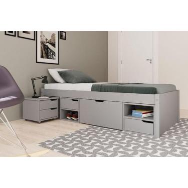 Imagem de Cama Solteiro Madeira Maciça com 3 Gavetas e 1 Mesa de Cabeceira Charm