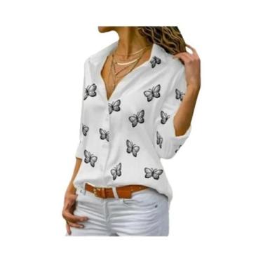 Imagem de Blusa Casual De Manga Longa Com Estampa De Borboleta Oversized Para Mu