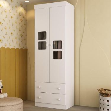 Imagem de Guarda-roupa Infantil 62cm 2 Portas Com Vidro E 2 Gavetas Brisa Multimóveis MP4424 Branco