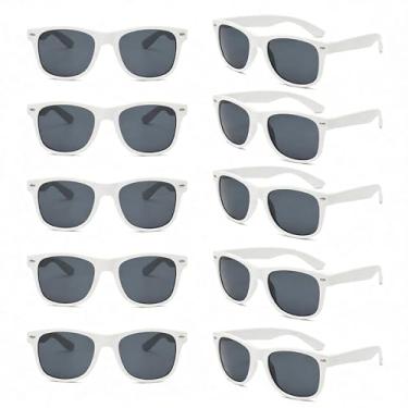 Imagem de Zylothex Pacote com 6/10 óculos de sol para adultos, armação dourada, quadrados, estilo retrô, acessório de rave de festa de verão, Branco