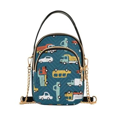 Imagem de Bolsa tiracolo preta e branca quadriculada para viagens femininas, bolsa de ombro pequena com zíper triplo, Caminhão infantil para carro, 15*21*8cm