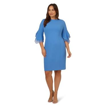 Imagem de Adrianna Papell Vestido de malha crepe em camadas, cetim marinho, Água fria, 54