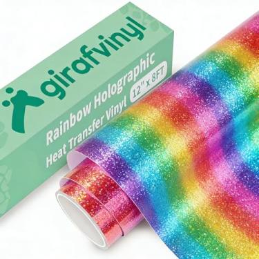 Imagem de GIRAFVINYL Vinil De Transferência Térmica Holográfica Arco-Íris, Para Passar A Ferro, 12" X 8 Pés, Listrado, Multi Htv Camisetas E Outros Tecidos