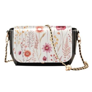 Imagem de Bolsa tiracolo feminina xadrez com estampa vermelha média, bolsa de ombro de couro ajustável com alça, bolsa tiracolo feminina de couro, Flores em aquarela em branco - 2, One Size