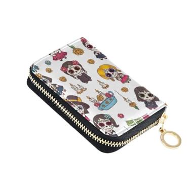 Imagem de Carteira feminina à prova de digitalização com zíper em torno do porta-cartão de crédito, bloqueio de RFID, lindos crânios de açúcar, carteira masculina floral amarela com bolso para moedas