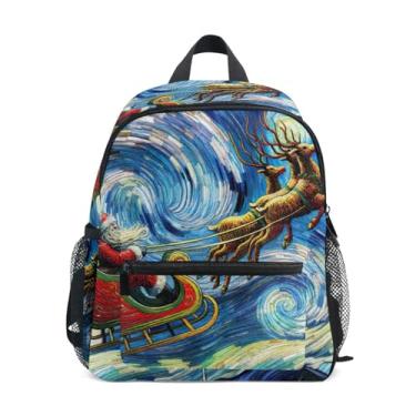 Imagem de GAIGEO Christmas Santa Claus Starry Sky Kids Small Backpack with Whistle, 2 Bottle Pockets, Lightweight, Kindergarten Backpack 10x4x12 In, for Ages 3-8