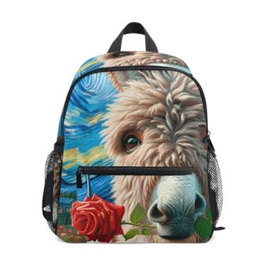 Imagem de GAIGEO Starry Night Donkey Rose Flowers Backpacks for Toddlers, 10x4x12 In, Boys Toddler Backpack Includes Water Bottle Pockets, Whistle Clip for Safety