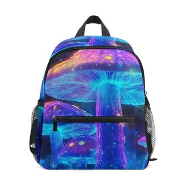 Imagem de GAIGEO Neon Mushrooms Space Toddler Backpack with Whistle, 2 Bottle Pockets, Lightweight, Girls Backpack Elementary School 10x4x12 In, for Ages 3-8