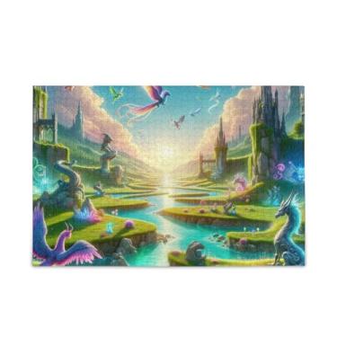 Imagem de Jogo de quebra-cabeça de paisagem de fantasia, arte de parede para adultos e adolescentes, tamanho final 75 x 50 cm