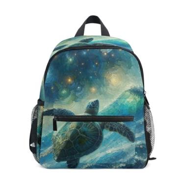 Imagem de GAIGEO Sea Turtle Starry Night Small Kids Backpack, 10x4x12 In, Little Boys Backpack Includes Water Bottle Pockets, Whistle Clip for Safety